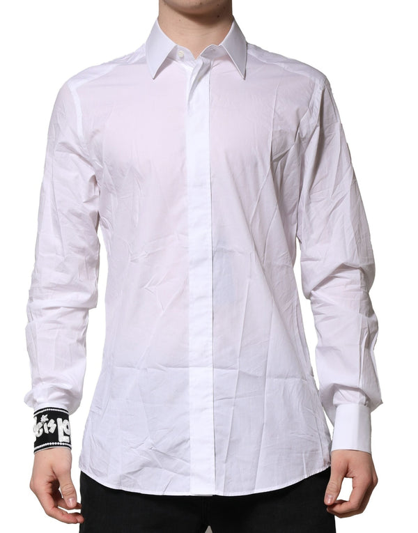 White GOLD Cotton Men Dress Formal Shirt Dolce & Gabbana