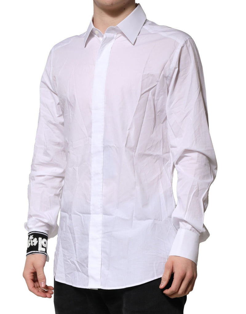 White GOLD Cotton Men Dress Formal Shirt Dolce & Gabbana