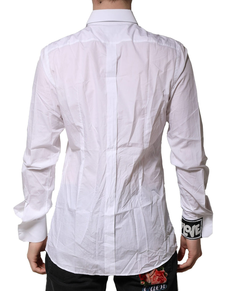 White GOLD Cotton Men Dress Formal Shirt Dolce & Gabbana