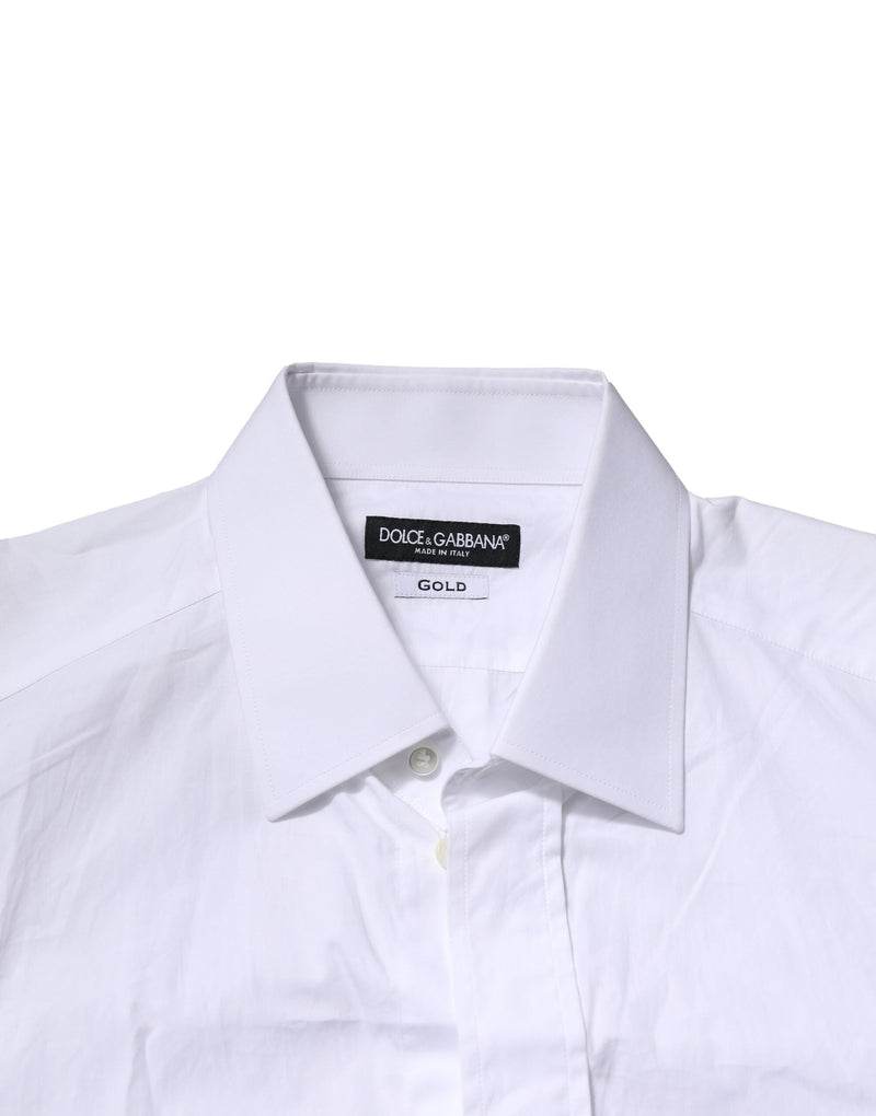 White GOLD Cotton Men Dress Formal Shirt Dolce & Gabbana
