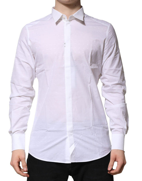 White Cotton GOLD Long Sleeves Formal Shirt Dolce & Gabbana
