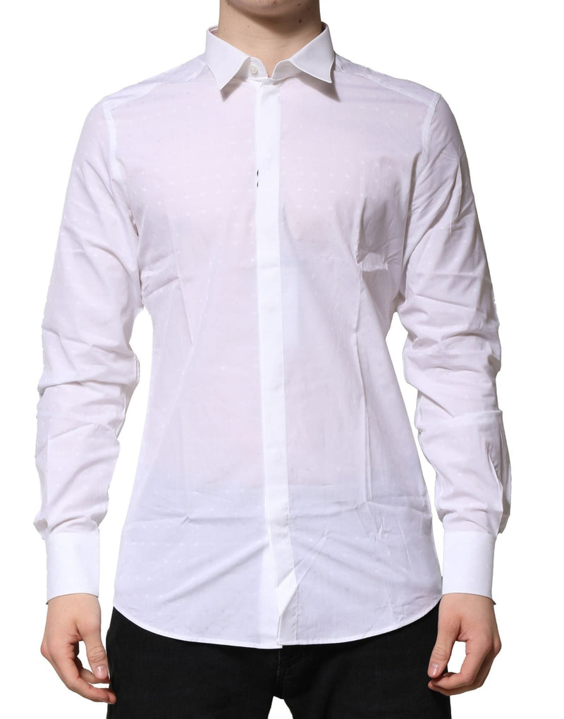 White Cotton GOLD Long Sleeves Formal Shirt Dolce & Gabbana