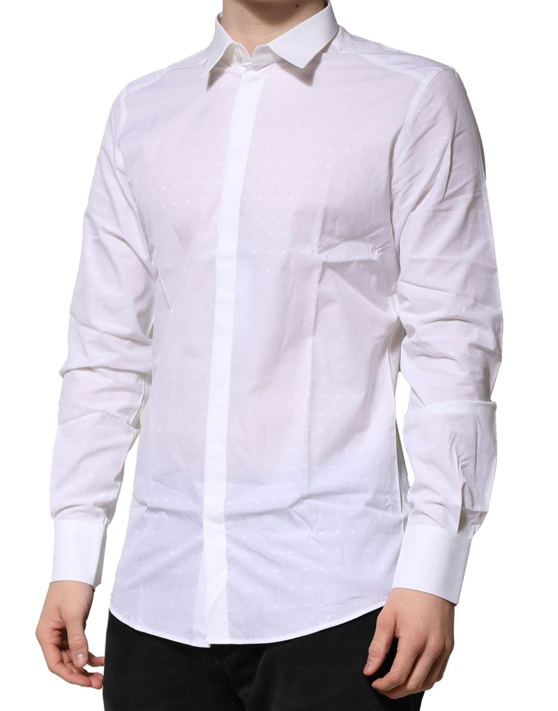 White Cotton GOLD Long Sleeves Formal Shirt Dolce & Gabbana
