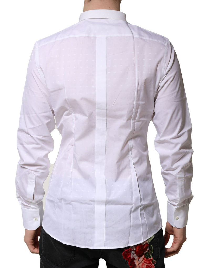 White Cotton GOLD Long Sleeves Formal Shirt Dolce & Gabbana