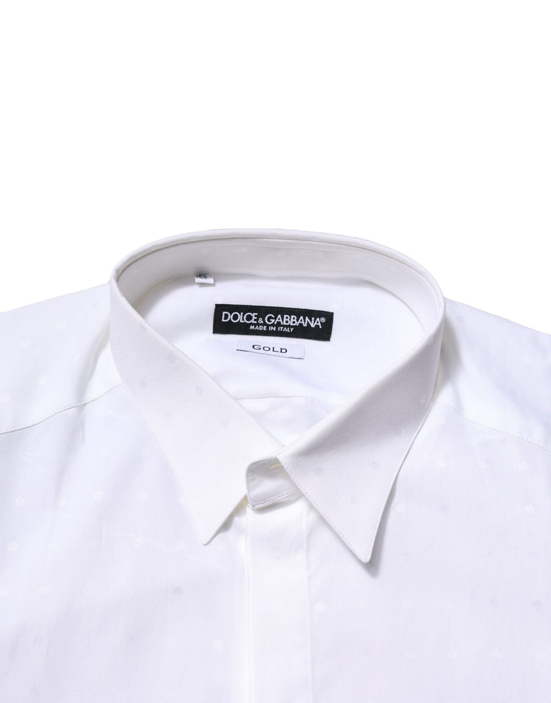 White Cotton GOLD Long Sleeves Formal Shirt Dolce & Gabbana