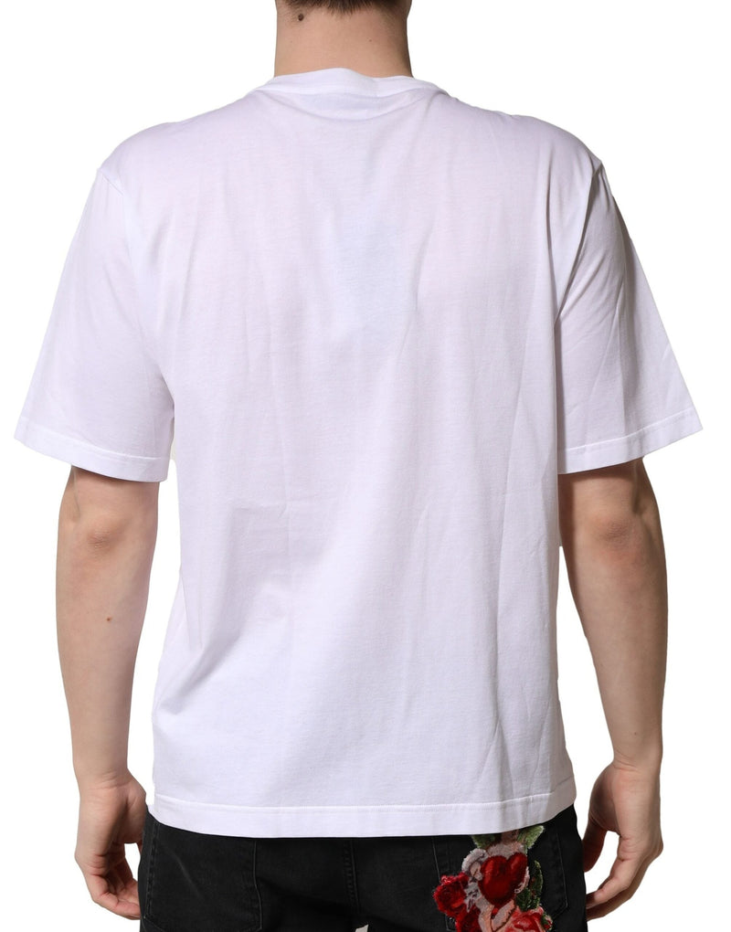 White Embellished Cotton Crew Neck T-shirt Dolce & Gabbana