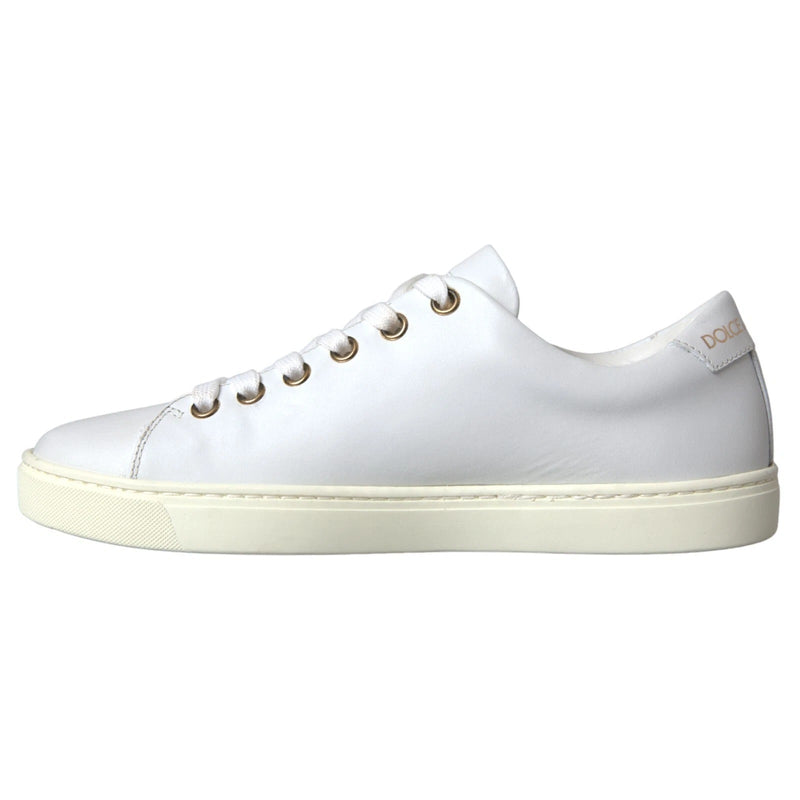 White Leather Gold Red Heart Sneakers Shoes Dolce & Gabbana