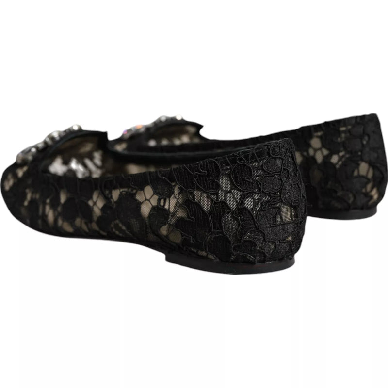 Black Lace Crystal Ballet Flats Loafer Shoes Dolce & Gabbana