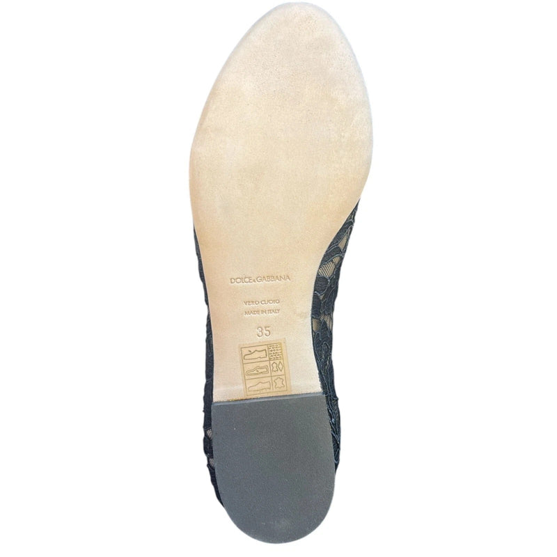 Black Lace Crystal Ballet Flats Loafer Shoes Dolce & Gabbana