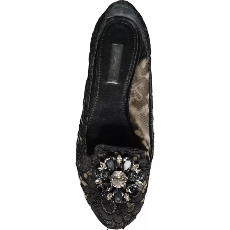 Black Lace Crystal Ballet Flats Loafer Shoes Dolce & Gabbana