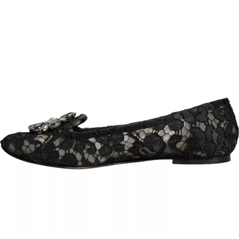 Black Lace Crystal Ballet Flats Loafer Shoes Dolce & Gabbana