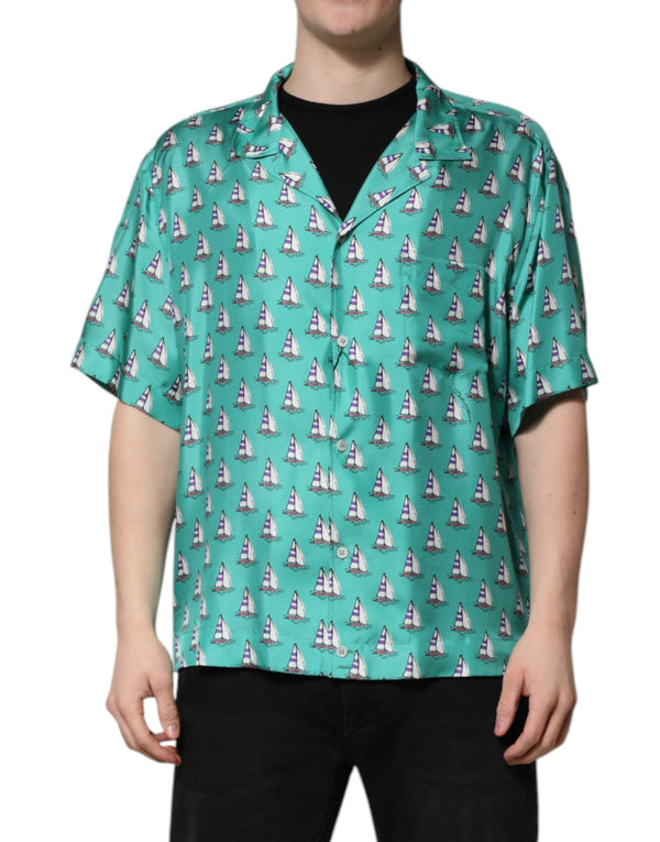 Green Printed Short Sleeves Casual Shirt Dolce & Gabbana