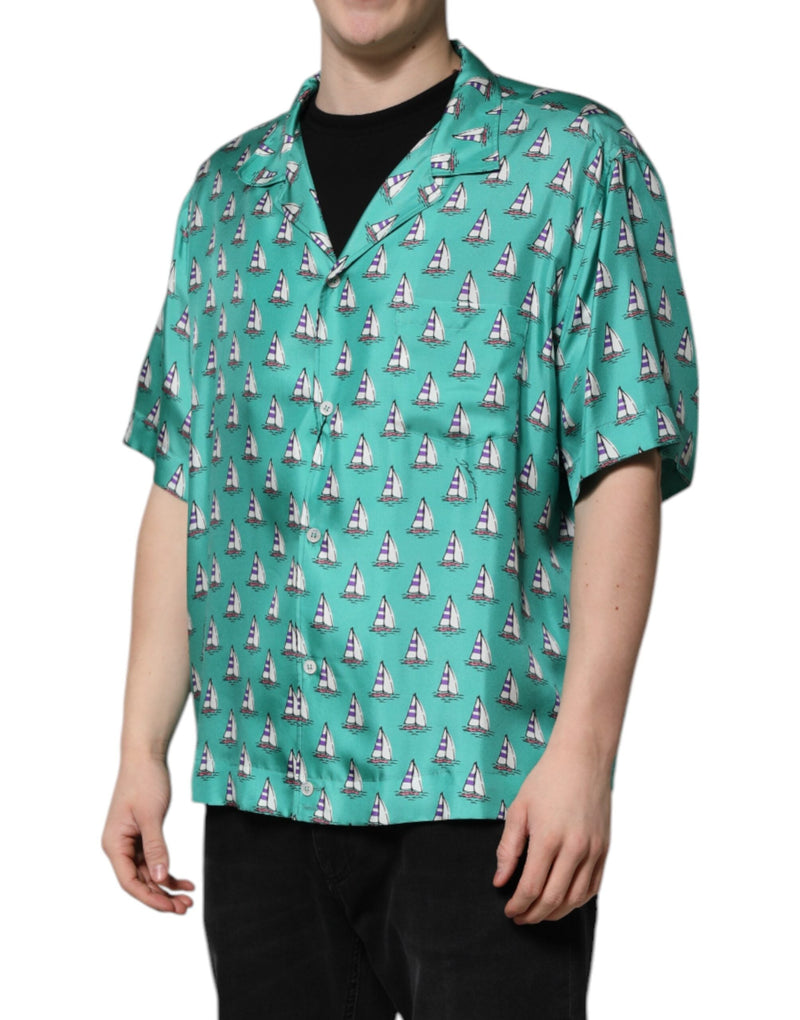 Green Printed Short Sleeves Casual Shirt Dolce & Gabbana