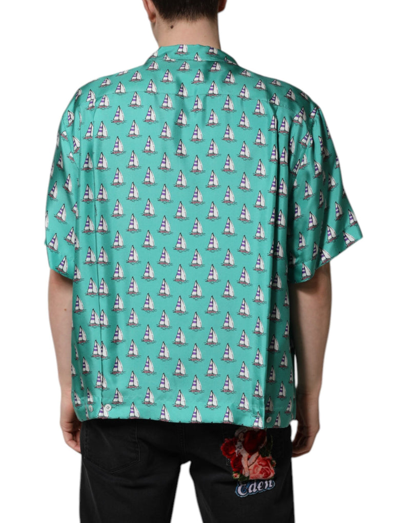 Green Printed Short Sleeves Casual Shirt Dolce & Gabbana