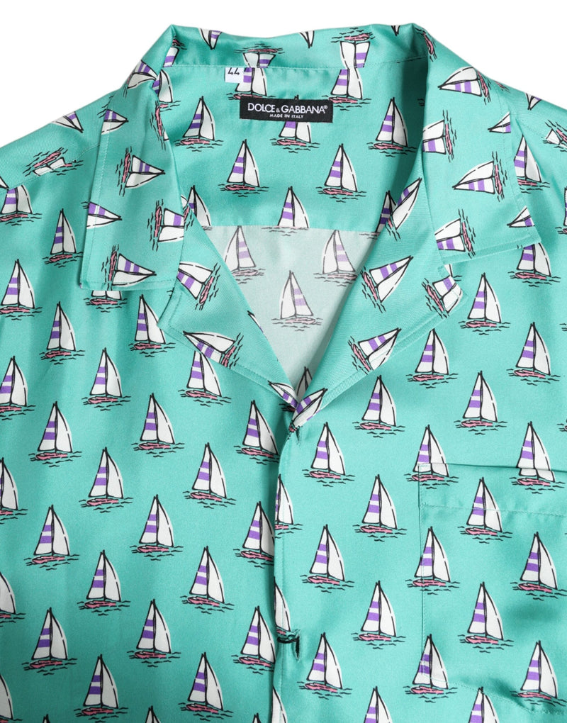 Green Printed Short Sleeves Casual Shirt Dolce & Gabbana