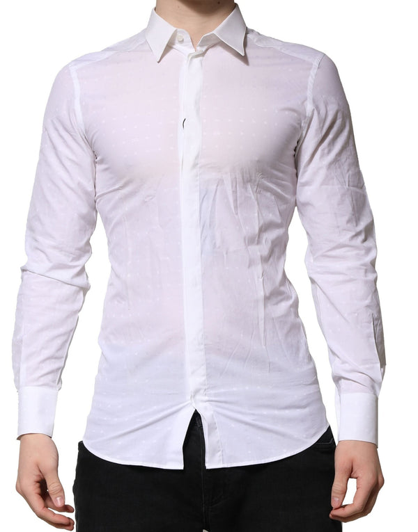 White Cotton GOLD Long Sleeves Formal Shirt Dolce & Gabbana