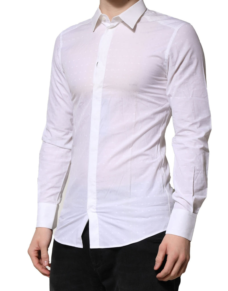White Cotton GOLD Long Sleeves Formal Shirt Dolce & Gabbana