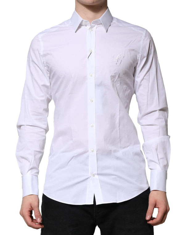 White Cotton GOLD Long Sleeves Formal Shirt Dolce & Gabbana