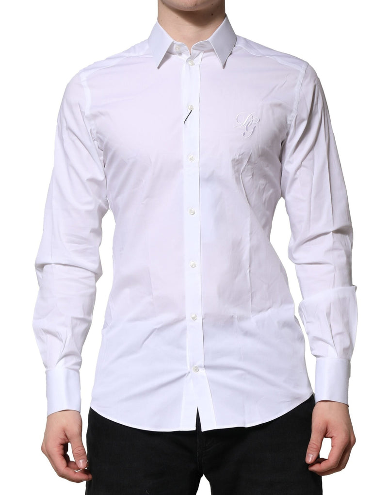 White Cotton GOLD Long Sleeves Formal Shirt Dolce & Gabbana