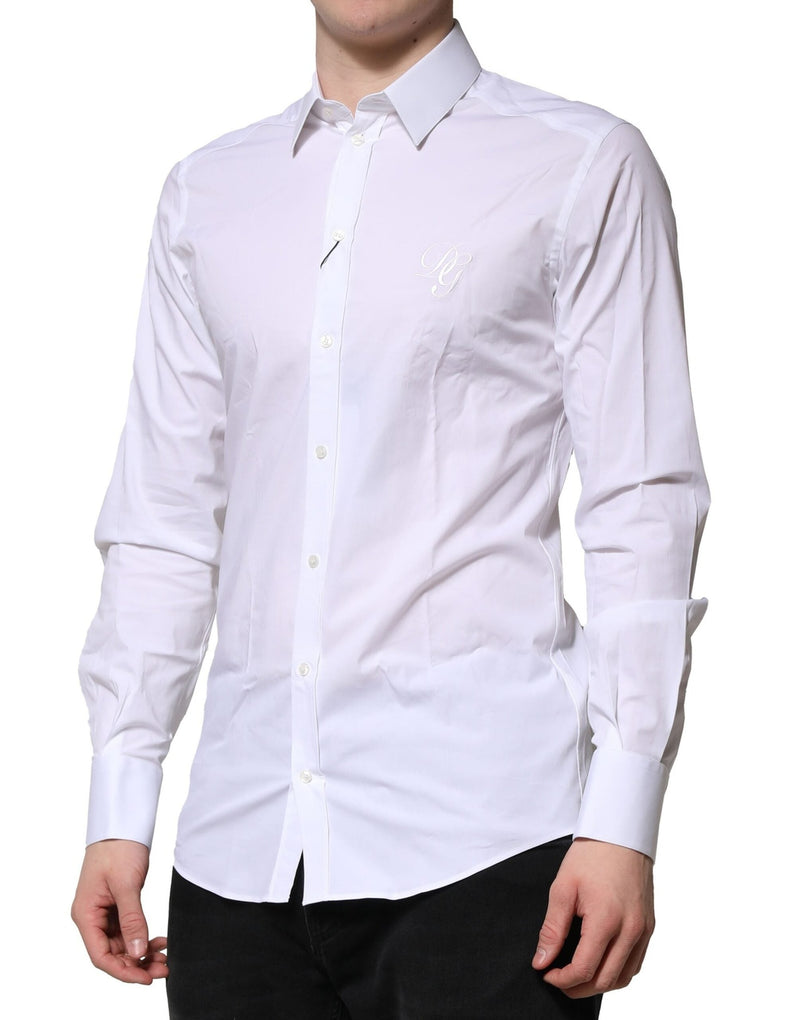 White Cotton GOLD Long Sleeves Formal Shirt Dolce & Gabbana
