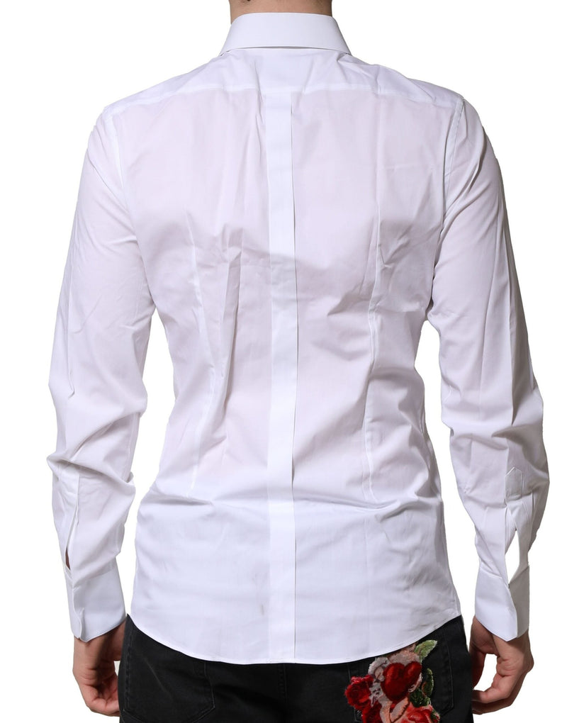 White Cotton GOLD Long Sleeves Formal Shirt Dolce & Gabbana