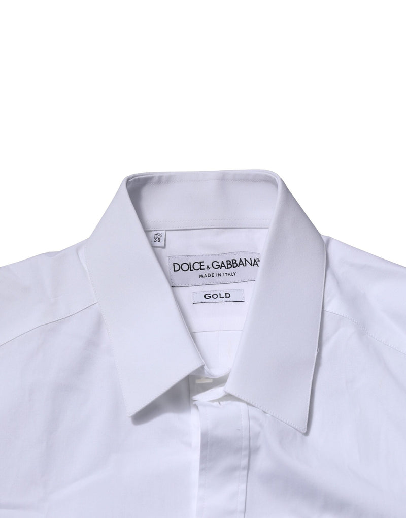White Cotton GOLD Long Sleeves Formal Shirt Dolce & Gabbana