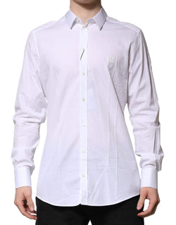 White Cotton GOLD Long Sleeves Formal Shirt Dolce & Gabbana