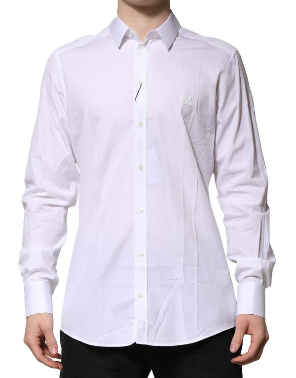 White Cotton GOLD Long Sleeves Formal Shirt Dolce & Gabbana