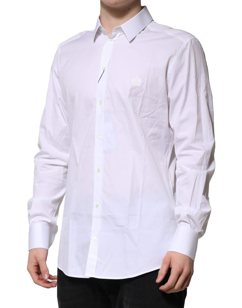 White Cotton GOLD Long Sleeves Formal Shirt Dolce & Gabbana