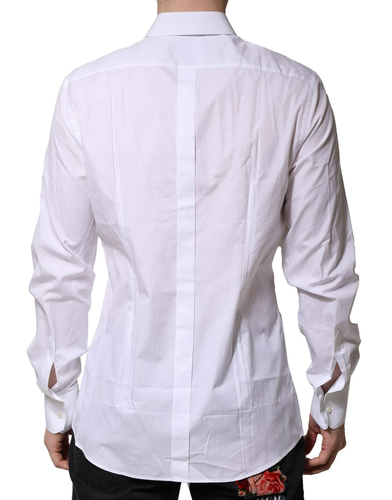 White Cotton GOLD Long Sleeves Formal Shirt Dolce & Gabbana
