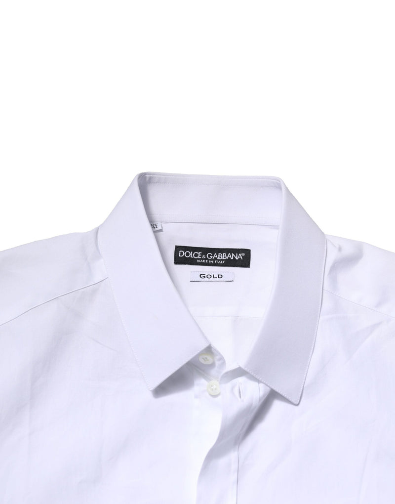 White Cotton GOLD Long Sleeves Formal Shirt Dolce & Gabbana