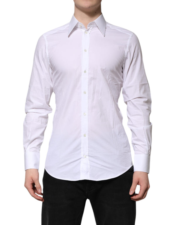 White Cotton GOLD Long Sleeves Formal Shirt Dolce & Gabbana