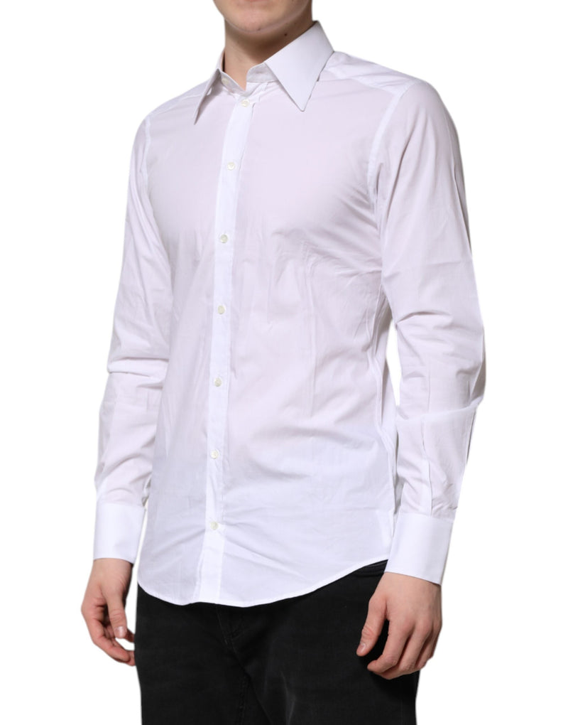 White Cotton GOLD Long Sleeves Formal Shirt Dolce & Gabbana