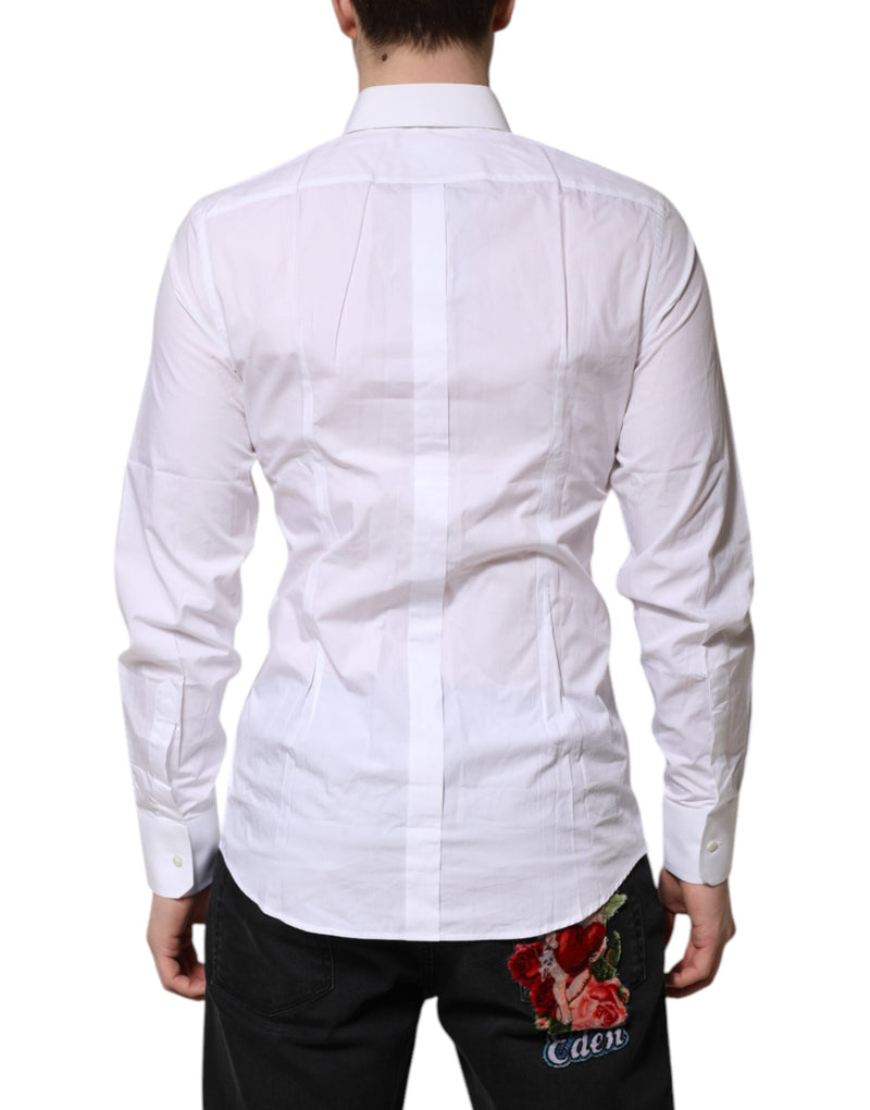 White Cotton GOLD Long Sleeves Formal Shirt Dolce & Gabbana