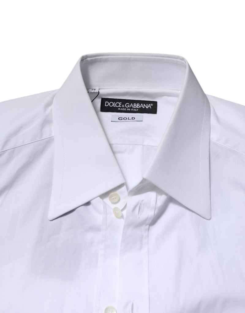 White Cotton GOLD Long Sleeves Formal Shirt Dolce & Gabbana