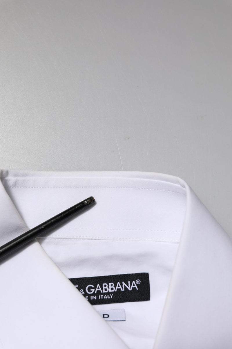 White Cotton GOLD Long Sleeves Formal Shirt Dolce & Gabbana