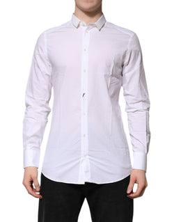 White Cotton GOLD Long Sleeves Formal Shirt Dolce & Gabbana