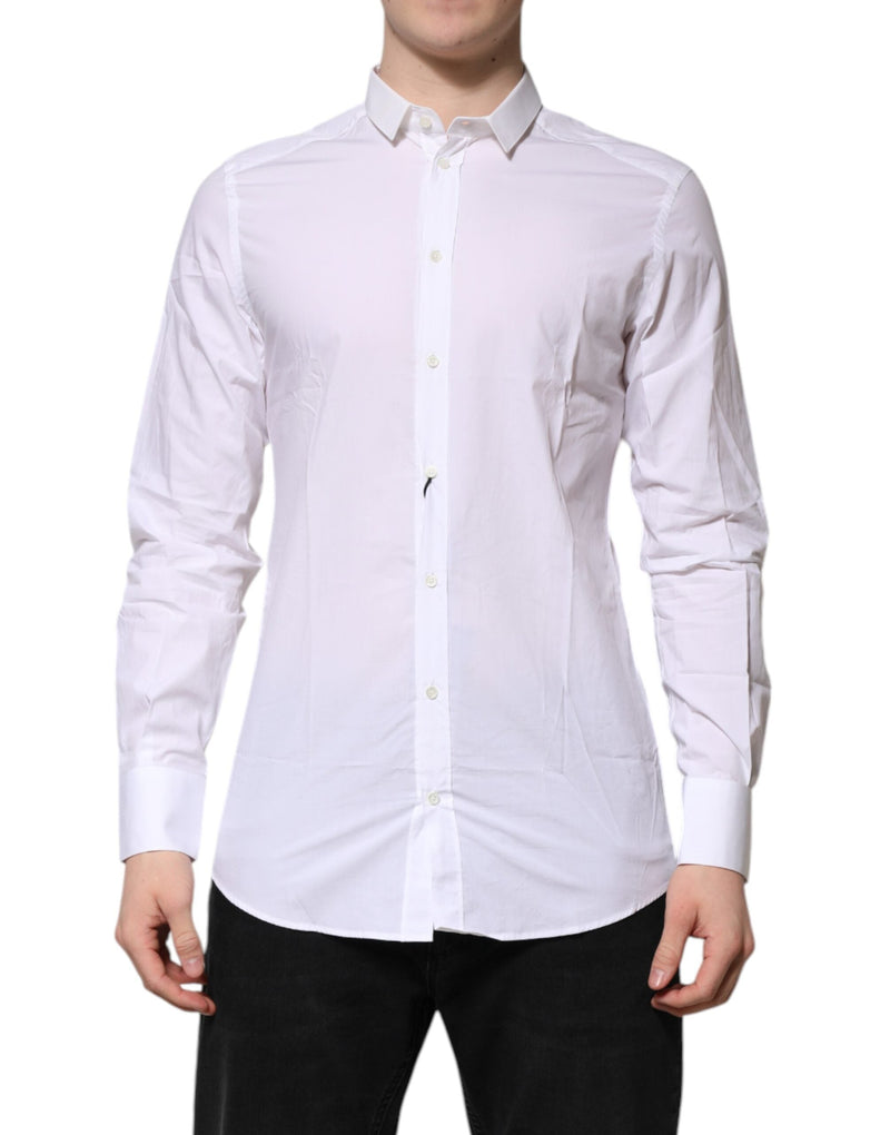 White Cotton GOLD Long Sleeves Formal Shirt Dolce & Gabbana