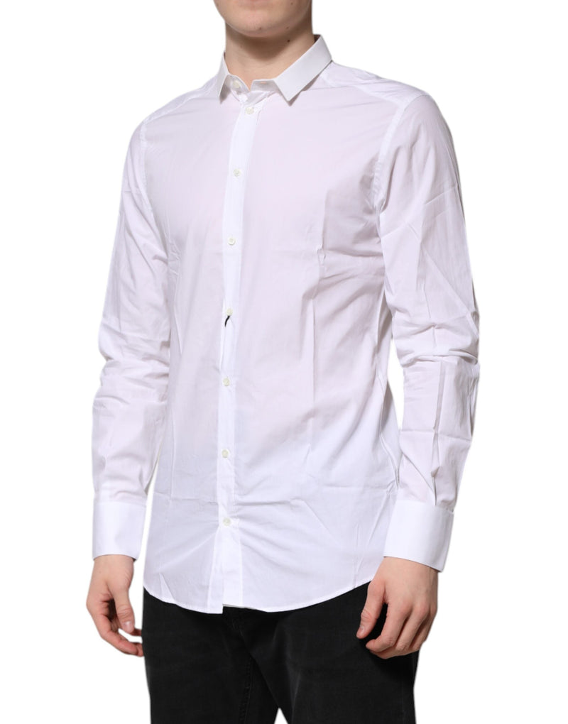 White Cotton GOLD Long Sleeves Formal Shirt Dolce & Gabbana
