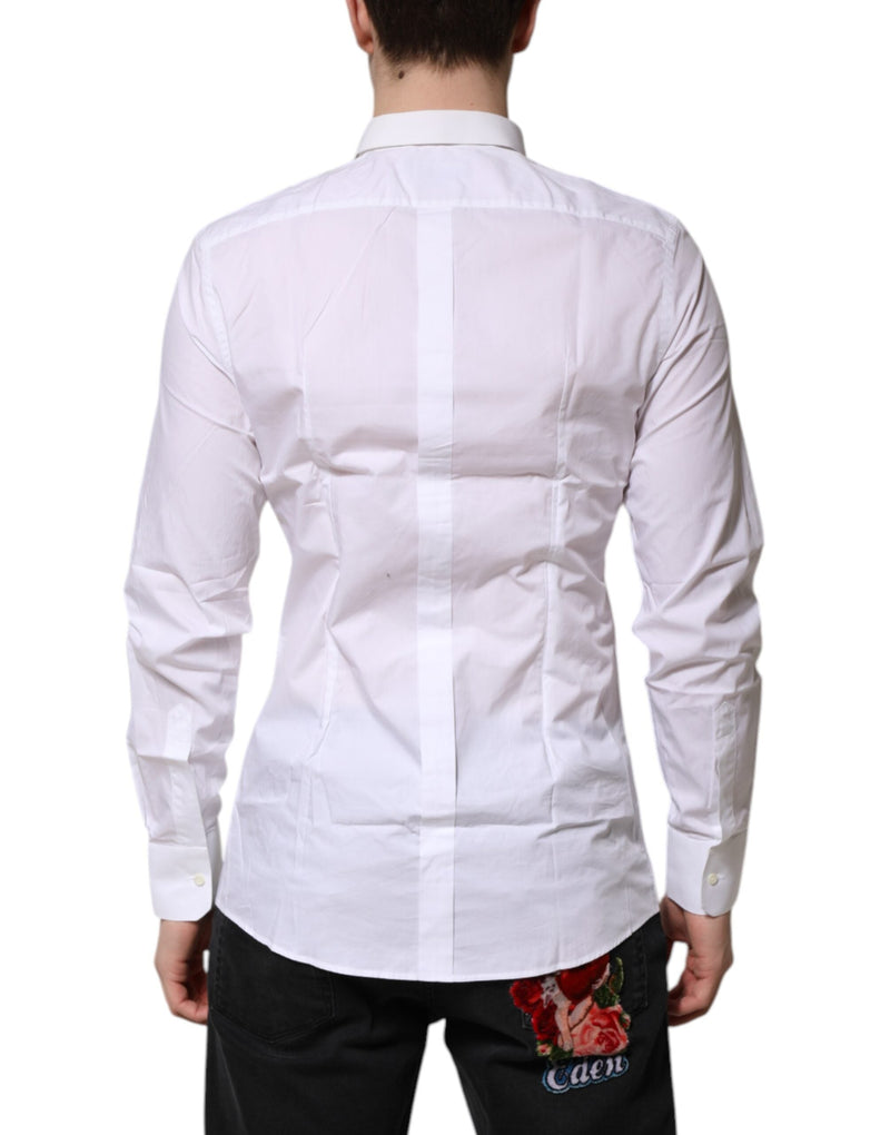 White Cotton GOLD Long Sleeves Formal Shirt Dolce & Gabbana
