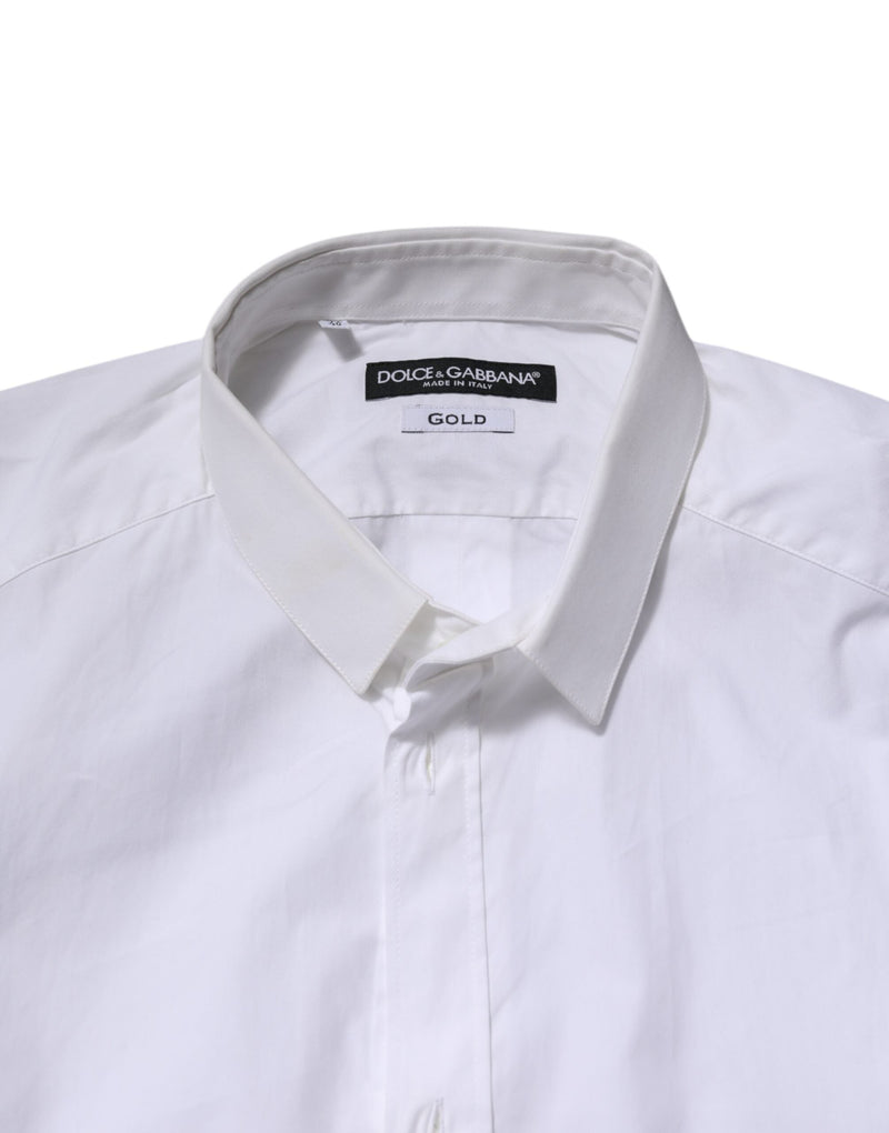 White Cotton GOLD Long Sleeves Formal Shirt Dolce & Gabbana