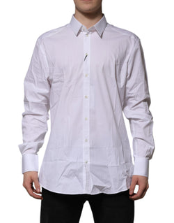 White Cotton GOLD Long Sleeves Formal Shirt Dolce & Gabbana