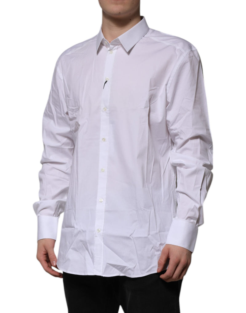 White Cotton GOLD Long Sleeves Formal Shirt Dolce & Gabbana