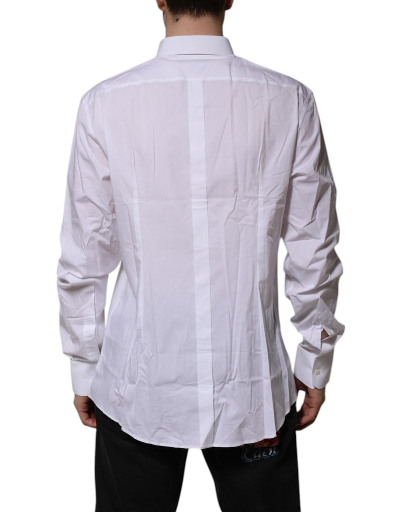 White Cotton GOLD Long Sleeves Formal Shirt Dolce & Gabbana