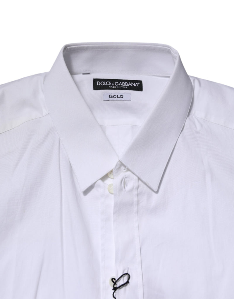 White Cotton GOLD Long Sleeves Formal Shirt Dolce & Gabbana