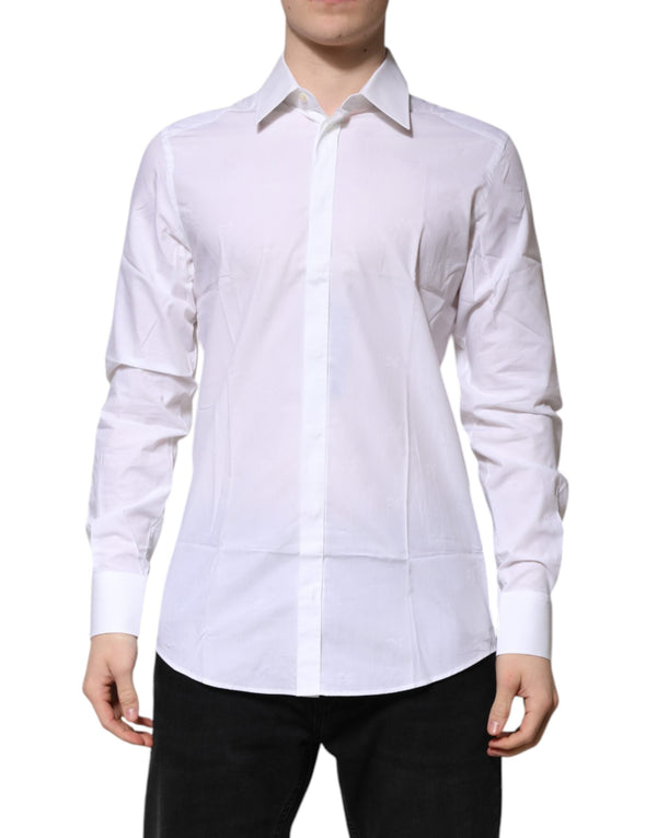 White Cotton GOLD Long Sleeves Formal Shirt Dolce & Gabbana