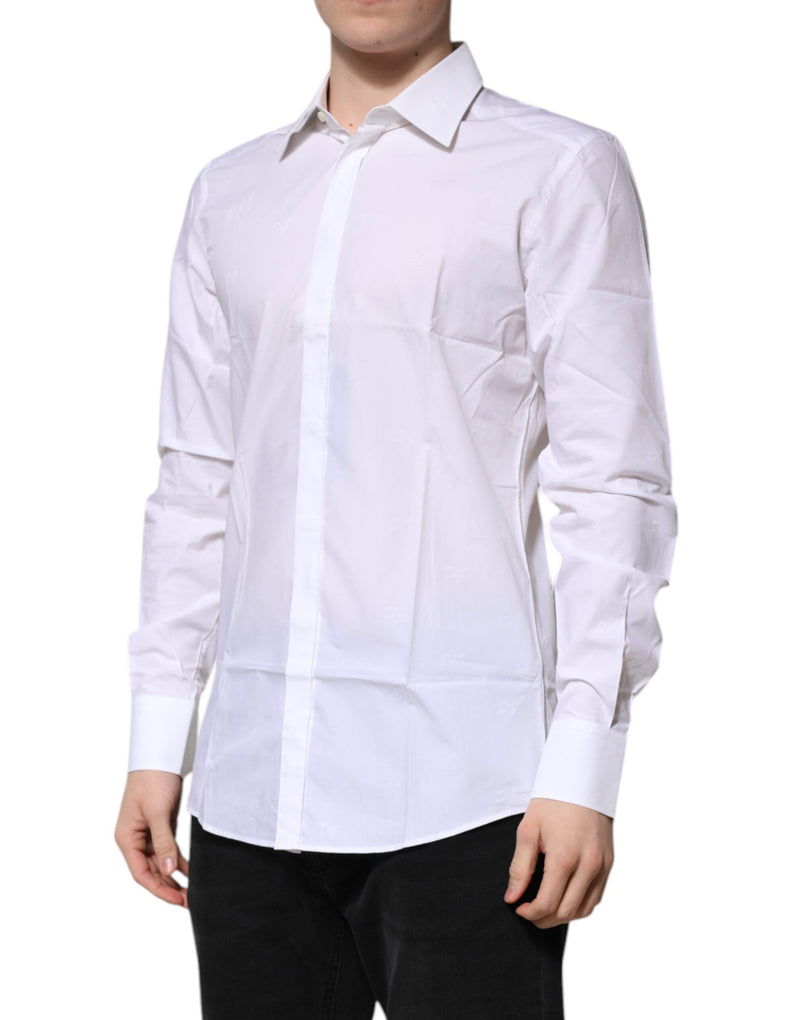 White Cotton GOLD Long Sleeves Formal Shirt Dolce & Gabbana
