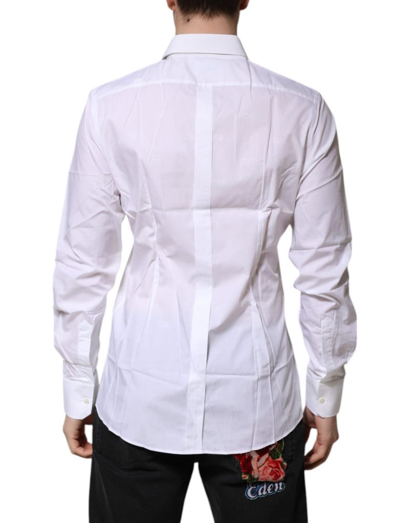 White Cotton GOLD Long Sleeves Formal Shirt Dolce & Gabbana