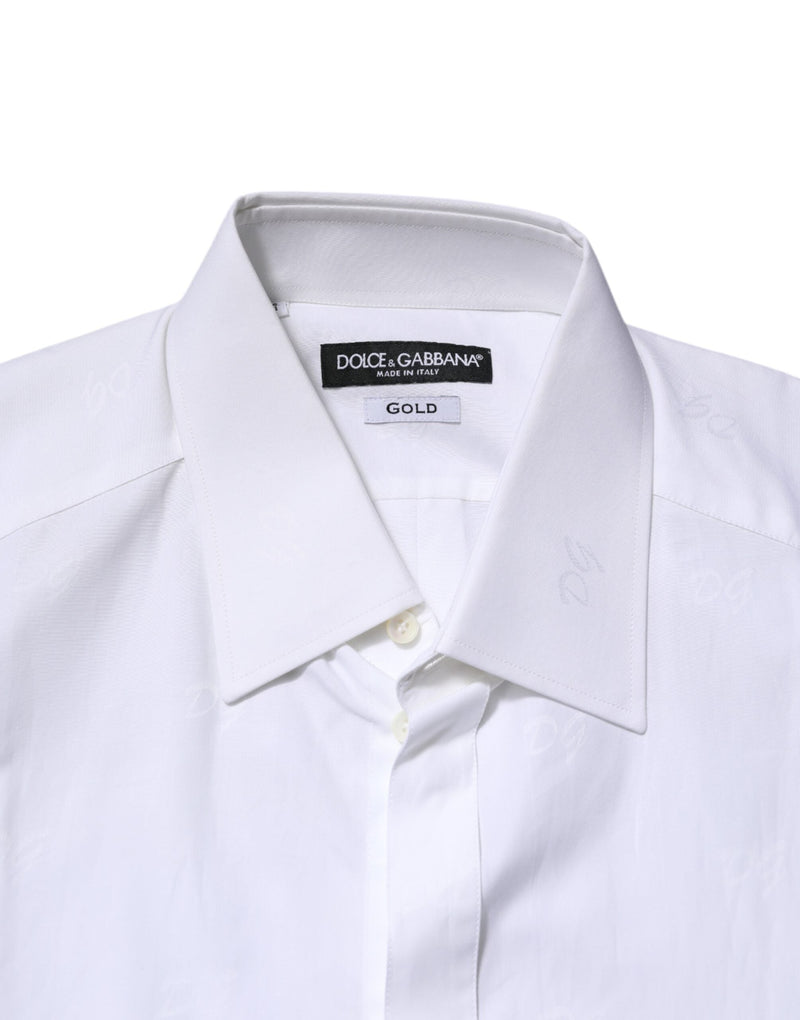 White Cotton GOLD Long Sleeves Formal Shirt Dolce & Gabbana
