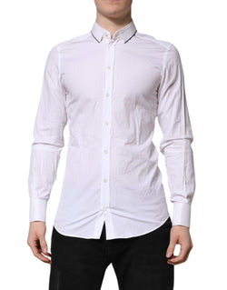 White Cotton GOLD Long Sleeves Formal Shirt Dolce & Gabbana